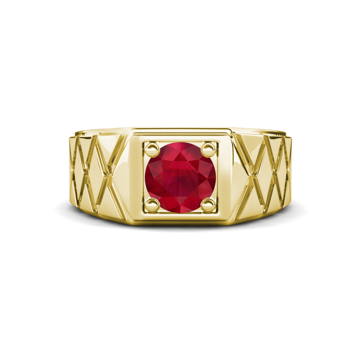Jabari 0.95 ct Ruby (6.00 mm) Criss Cross Design Shank Solitaire Men Band (9.5 mm) 